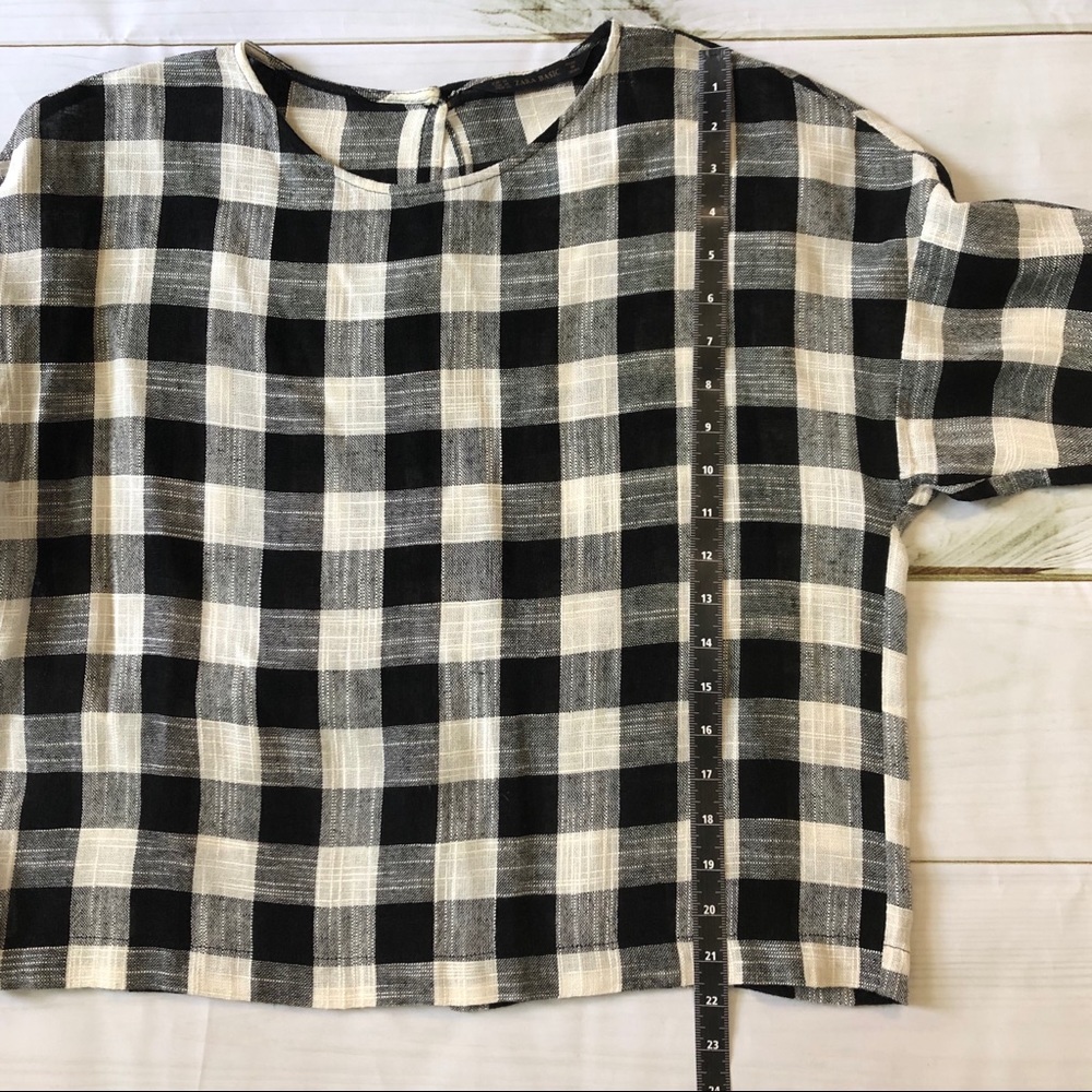Zara Basic Checkered Linen Blouse Size M - Picture 8 of 8